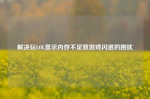 解决玩LOL显示内存不足致游戏闪退的困扰