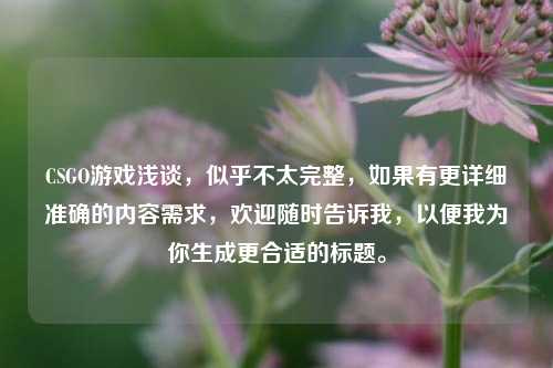 CSGO游戏浅谈,似乎不太完整,如果有更详细准确的内容需求,欢迎随时告诉我,以便我为你生成更合适的标题。