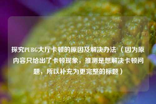 探究PUBG大厅卡顿的原因及解决办法 (因为原内容只给出了卡顿现象,推测是想解决卡顿问题,所以补充为更完整的标题)