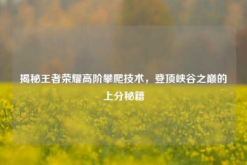 揭秘王者荣耀高阶攀爬技术,登顶峡谷之巅的上分秘籍