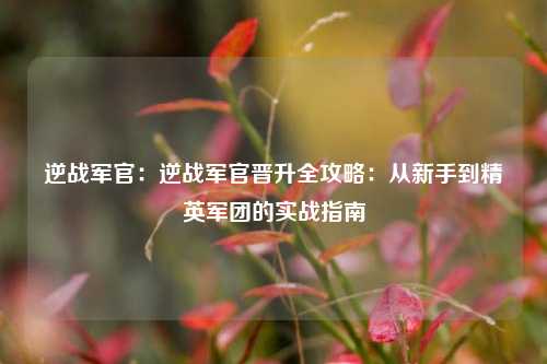 逆战军官:逆战军官晋升全攻略:从新手到精英军团的实战指南