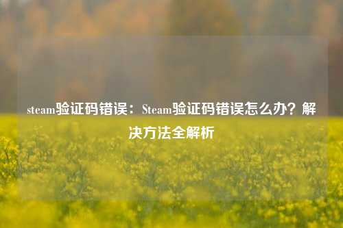 steam验证码错误:Steam验证码错误怎么办?解决 全解析