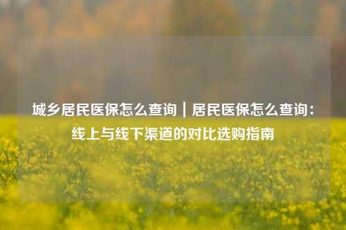 城乡居民医保怎么查询|居民医保怎么查询:线上与线下渠道的对比选购指南
